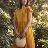 Жовта лляна сукня-трапеція 270186-2, 44/46 (270186-2s4446)