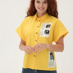 Жовта легка сорочка Модна газетка 230173-3, 56/58 (230173-3s5658)