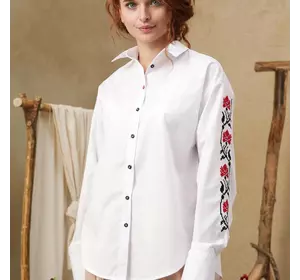 Класична бавовняна сорочка-оверсайз з символом чисти думок та процвітання, 44/46 (5550195-2s4446)