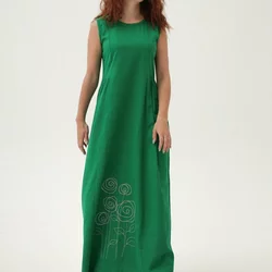 Довга лляна сукня із вишивкою "Троянди" 270189, 52 (270189s52)