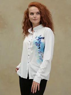 Блуза на стійці з принтом: "Орхідея" 230203-1, 52/54 (230203-1)