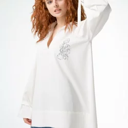 Молочна жіноча блуза-туніка з довгим рукавом 230170, 60/62 (230170s6062)