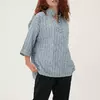 Блакитна лляна блуза в дрібну смужку 230181-1, 60/62 (230181-1s6062)