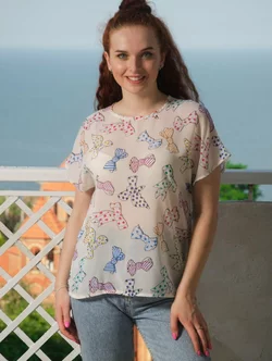 Блуза - футболка із шифону молочна  230139-3, 44/46 (230139-3)