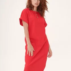 Червона сукня з льону 270194-2, 44/46 (270194-2s4446)