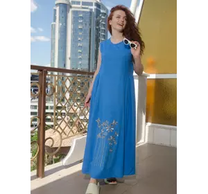 Довга лляна сукня із вишивкою "Ромашки" 270189-2, 44 (270189-2)
