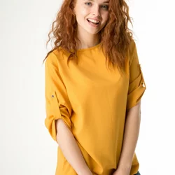 Жовта базова блузка з жатки 230147-1, 60/62 (230147-1)