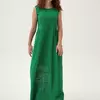 Довга лляна сукня із вишивкою "Троянди" 270189, 46 (270189s46)