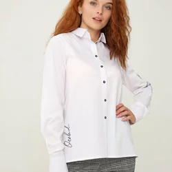 Біла сорочка з вишивкою "Орхідея" 230201-1, 44 (230201-1s44)