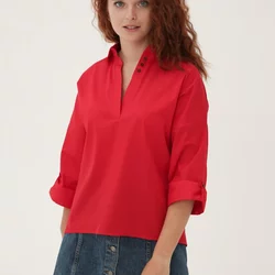 Червона бавовняна блуза прямого силуету 230176-1, 44/46 (230176-1s4446)
