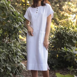 Лляна біла сукня з накладними кишенями 270194, 48/50 (270194)