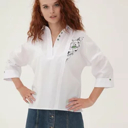 Класична біла сорочка з вишивкою "Рись" 230132, 60/62 (230132s6466)