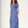 Синя довга сукня із льону "Ромашки" 270184-1, 60/62 (270184-3s6062)