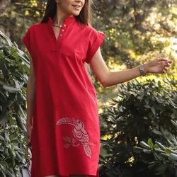 Лляна сукня-сорочка з вишивкою "Тукан" 270185, 52 (270185s52)