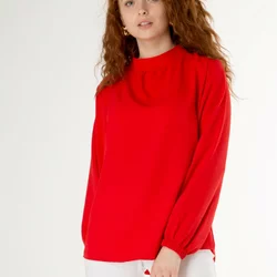 Червона класична блуза з жатки 230152-1, 56/58 (230152-1s5658)