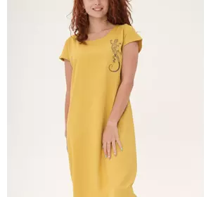 Лляна пряма сукня гірчичного кольору 270349-3, 52/54 (270349-3s5254)