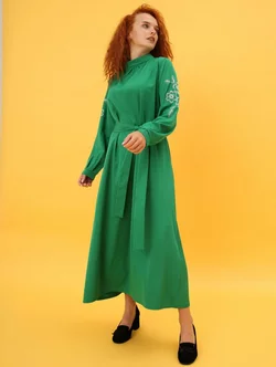 Зелена сукня з вишивкою на рукавах 270382-1, 44/46 (270382-1s4446)