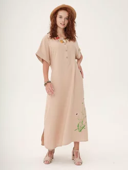 Довга сукня із льону "Ромашки" 270184-2, 56/58 (270184-2s5658)
