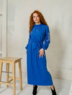 Сукня з вишивкою на рукавах блакитного кольору  270382-2, 52/54 (270382-2)