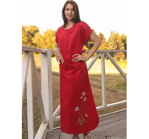 Червона довга сукня із льону "Ромашки" 270184-3, 44/46 (270184-3)