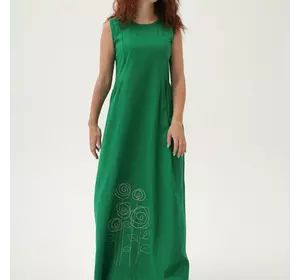 Довга лляна сукня із вишивкою "Троянди" 270189, 56 (270189s56)