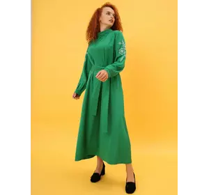 Зелена сукня з вишивкою на рукавах 270382-1, 48/50 (270382-1s4850)